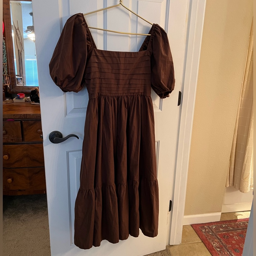 Abercrombie & Fitch Ruched Puff Sleeve Midi Dress